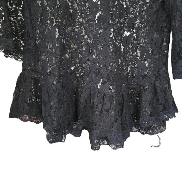 Free People Black Lace Bell Sleeve‎ Peplum Blouse Top M - Picture 4 of 7